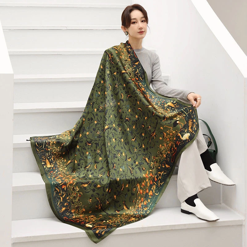 

new spring female scarf high quality shawl silk fashion scarf headscarf beach sunscreen bag headscarf scarf 110X110