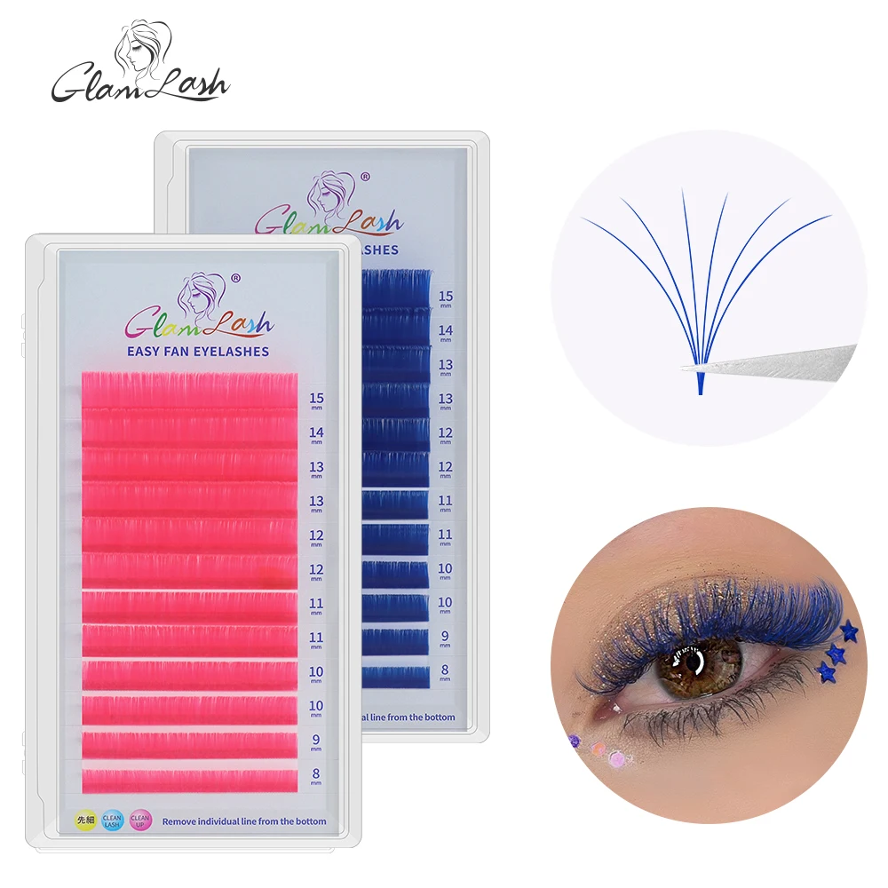 om møl Ugyldigt GLAMLASH Colored Lashes Easy Fan Eyelashes Extension Easy Fanning Volume  Blue Purple Eye Lash Extension Colorful Auto Blooming