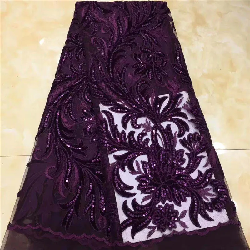

Purple French Mesh Lace Fabrics For Evening Dress With Embroidered Flowers 2020 High Quality African Lace With Sequins