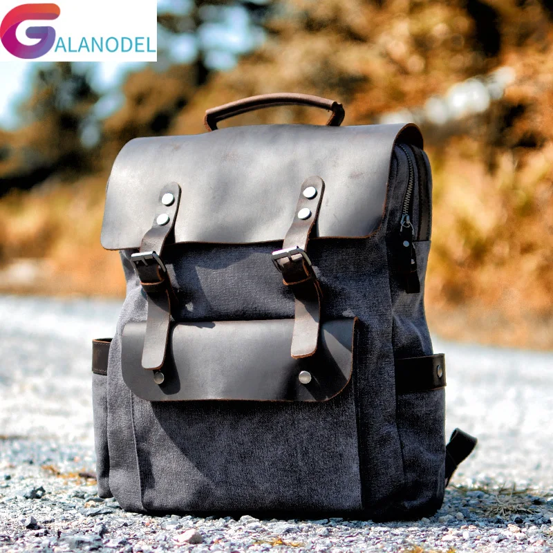 

Backpacks Vintage Canvas Leather for Men 14" Laptop Daypacks Waterproof Canvas Rucksacks Large Waxed Travel Back Packs