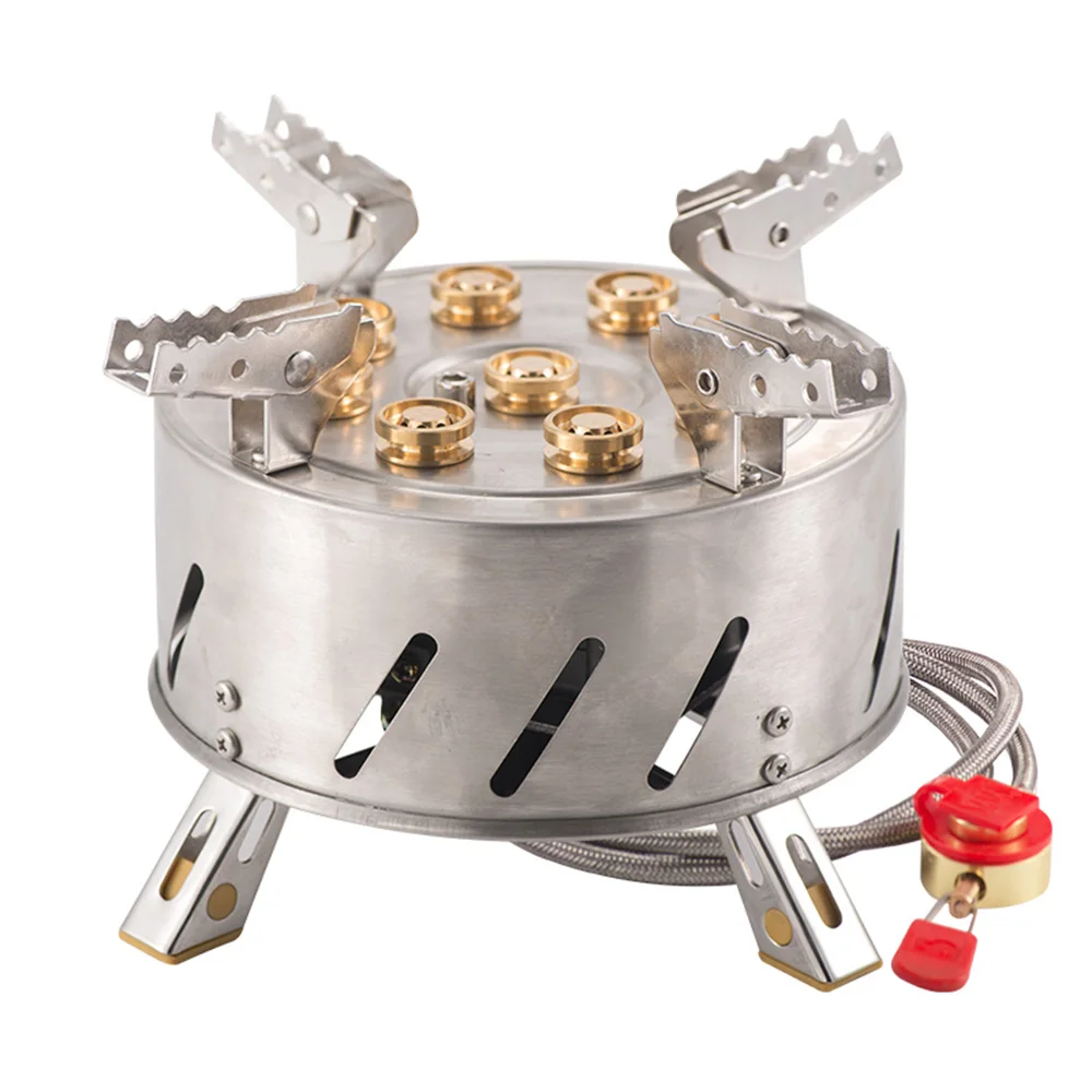 Outdoor Camping Stove Burner Fire Stainless-Steel 12800W Folding Tour 9-Head 9-Hole Self-Driving