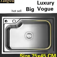 Квартира роскошный большой кухня одной корыто раковина из нержавеющей стали, кухонной овощи vogue нержавеющей стали 304 Лидер продаж 75x45 см