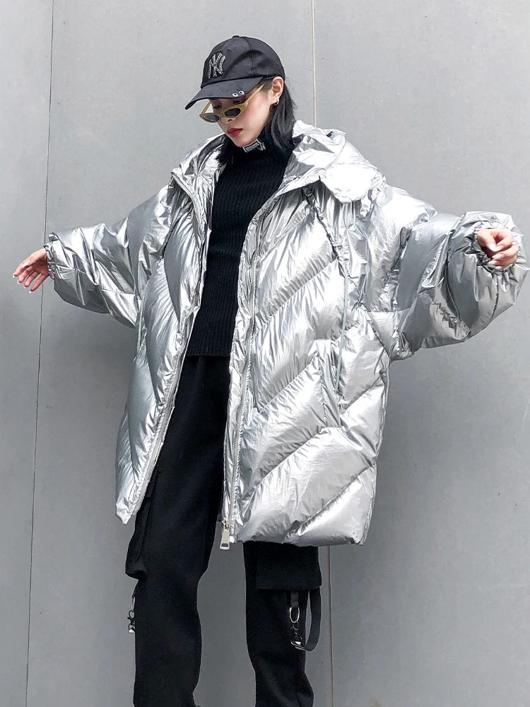 Женские зимние куртки, серебряная Глянцевая куртка, Женская свободная теплая куртка большого размера, пальто, модная верхняя одежда abrigos mujer invierno