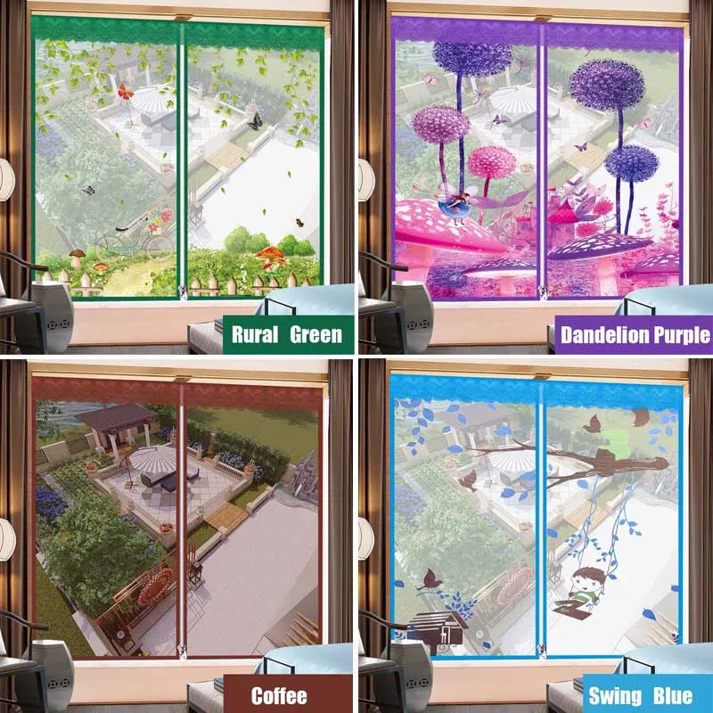 

Home Room Embroidery Zipper Opening Inset Window Screen Mesh Air Tulle Invisible Anti-Mosquito Net Curtain Removable Washable