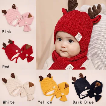 

Baby Winter Warmer Knitting Scarf Cartoon Ear Design Hat Infant Headwear Set Cotton Collar Scarves Neckerchiefs new