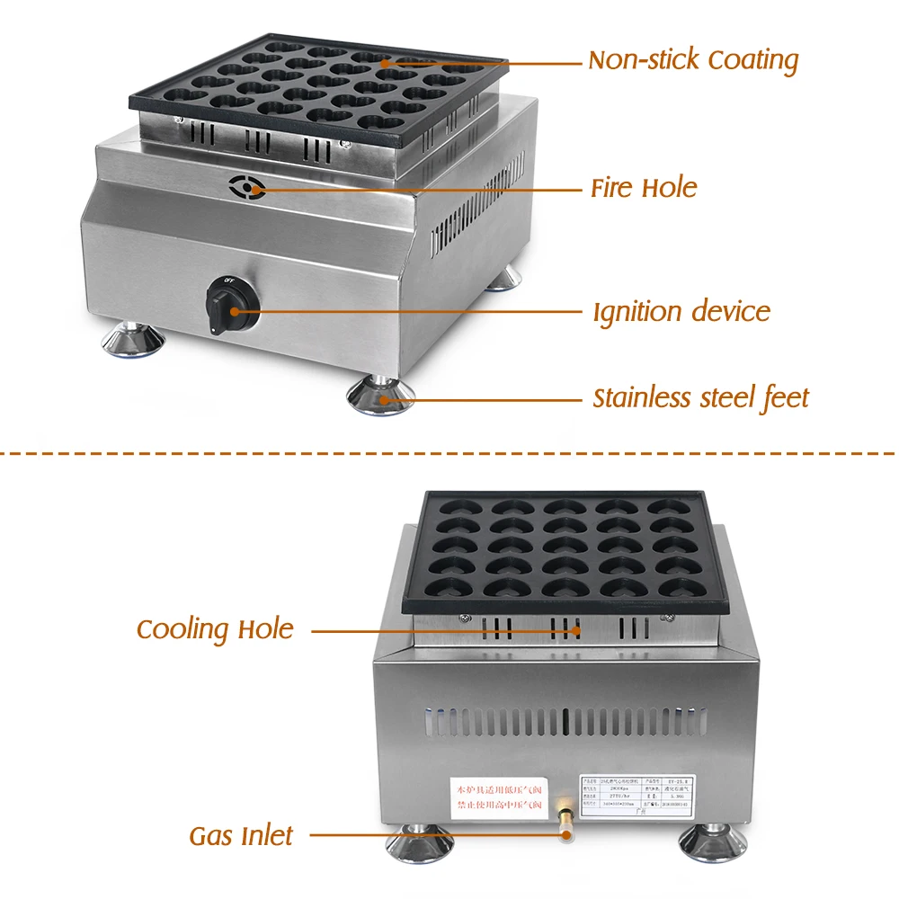 GZZT Gas Waffle Maker LPG Heat Shaped Egg Waffles Manual  Non-stick Metal 25pcs Heart  Mini Waffle Machine