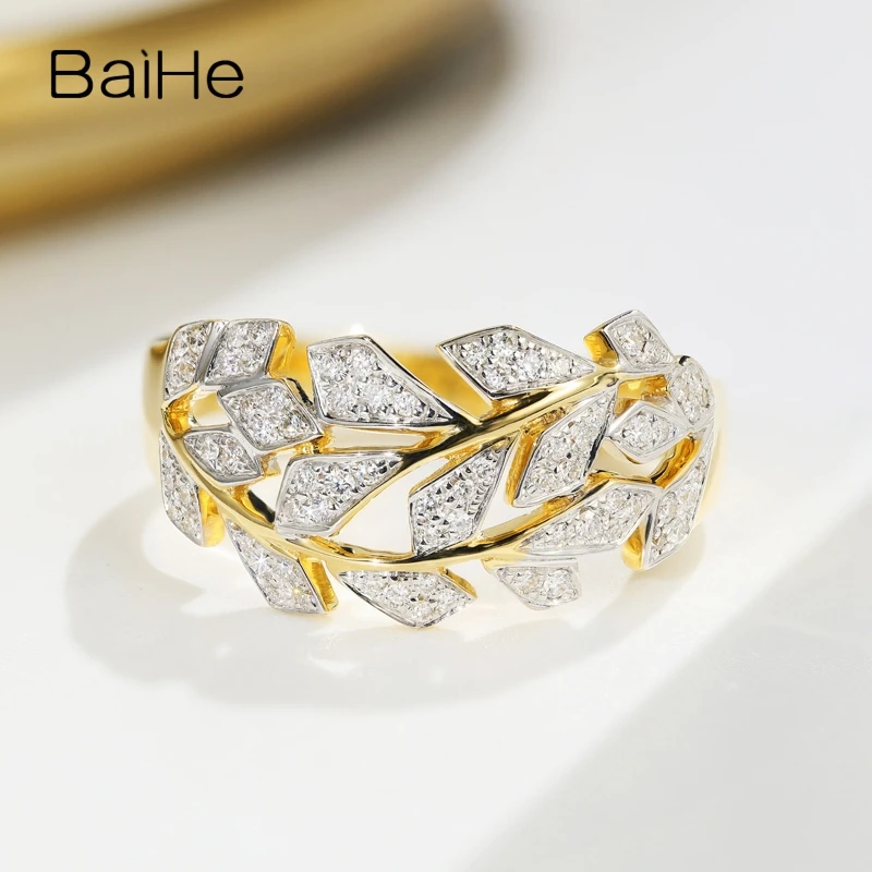 BAIHE Solid 14K белое и желтое золото 0.22ct Сертифицированный круглый H/SI натуральные бриллианты женские модные ювелирные изделия кольцо