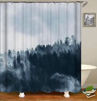 

Fog Printed 3d Bath Curtains Waterproof Polyester Fabric Washable Bathroom Shower Curtain Screen with Hooks