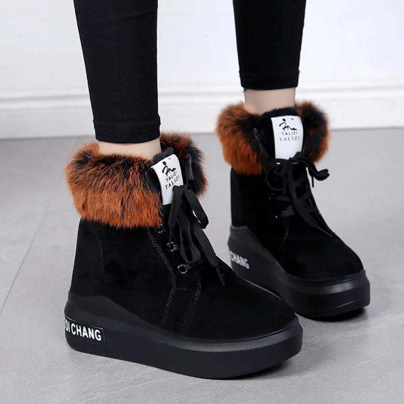 

Women's Short Boot High Heel Boots Low Heels booties Shoes Bootee Woman 2019 Round Toe Australia Plush Booties Ladies Lace Up