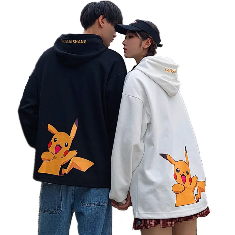 

Autumn Couple Men Women Cartoon Pikachu Printed Hoodies Harajuku Unisex Plus Velvet Pullover Sweatshirt Teenagers Streetwear 3XL