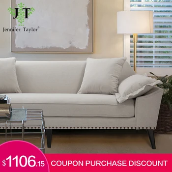 

Jennifer Taylor Home Bone White Furniture LIving Room Sofa Throw Pillows Remington Mid-Century Tuxedo Sofa