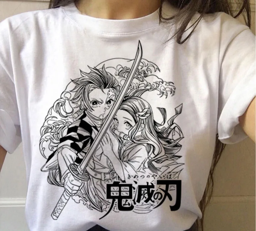 Женская футболка с коротким рукавом Kimetsu белая Повседневная рисунком в стиле