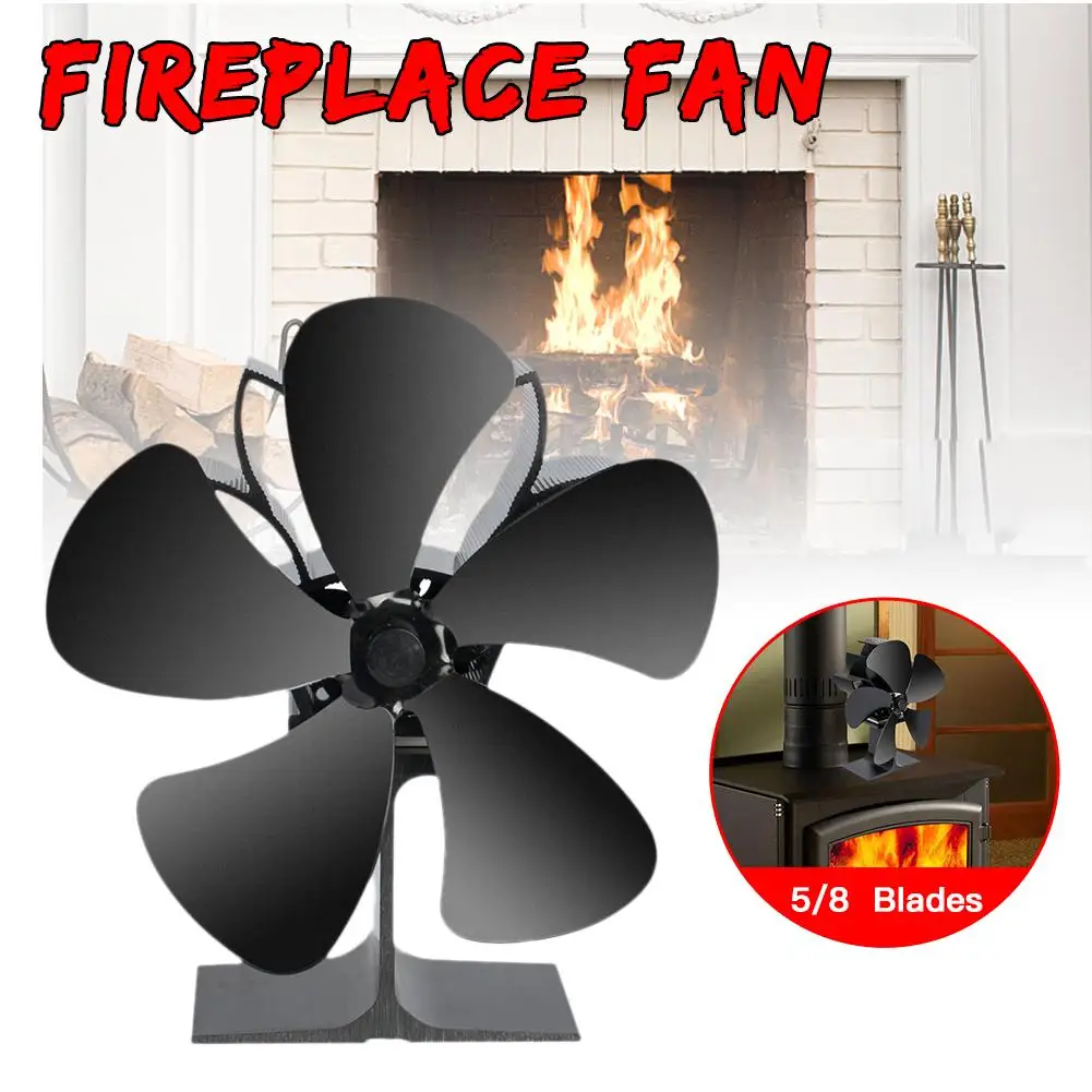 

5/8 Blades Stove Fan With Stove Thermometer Eco-Friendly Fireplace Fan Heat Home Efficient Heat Distribution For Fireplace/Wood