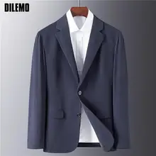 

High End 2021 New Designer Brand Luxury Casual Fashion Navy Blue Party Mens Blazer Suite Jacket Elegant Slim Fit Mens Clothing