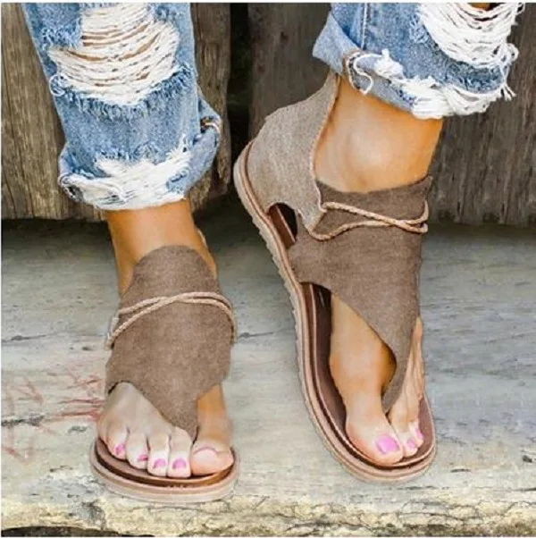 Casual Women's Sandals Plus Size Sunflower Printed Beach Shoes Summer Female Anti-fall Flat Flip Flops Back Zipper Sandals 