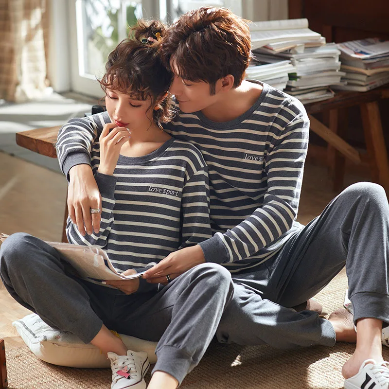 

Spring And Autumn New Style Korean-style Women Pajamas Pure Cotton Long Sleeve Pullover Couples-Outer Wear Homewear Set