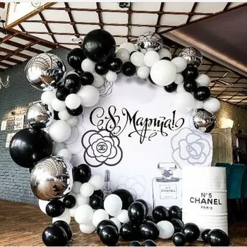 

DIY Globals Chrome Sliver Black White Latex s Garland Kit 4D Foil Ball 1 Birthday Wedding Baby Shower Party Decor