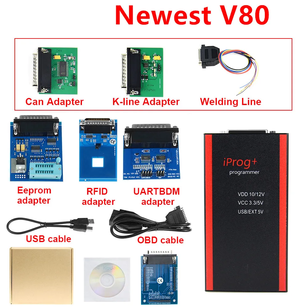 V80 Iprog+ ключ программист поддержка IMMO+ коррекция пробега+ сброс подушки безопасности Iprog Pro до Замена Carprog с 7 адаптером