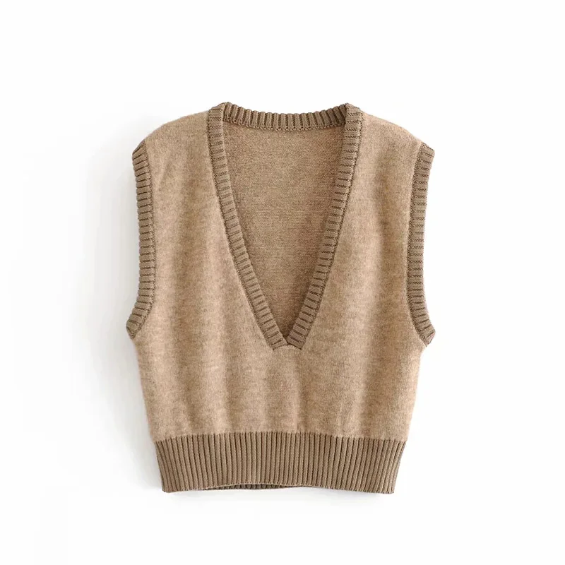 

Sweater Women's Vest Knitted Pullover Loose Sleeveless Jumper Femme Knitwear Za Autumn Vintage Sweater Elegant Korean Sweater