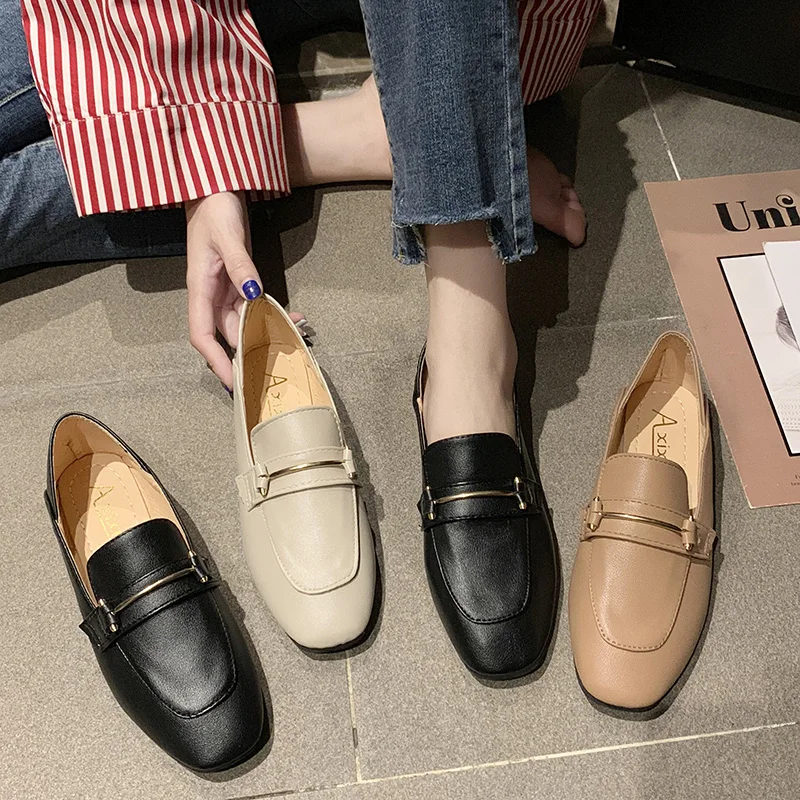 

Elegant Casual Woman Platform Shoes Loafers Ladies British Style Women's Moccasins Flats Modis Square Toe Slip-on Preppy Dress
