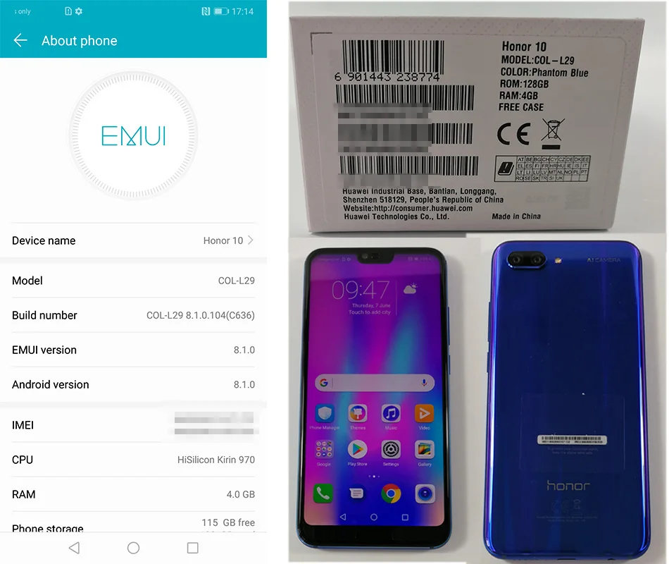 Версия ЕС Honor 10 COL-L29 4G LTE смартфон Kirin 970 Android 8,1 5,8" ips 2280X1080 4 Гб ram 128 ГБ rom NFC 24 МП