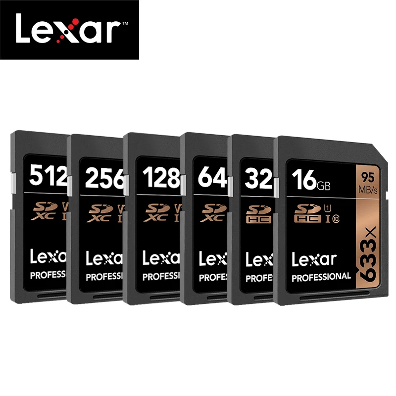 Lexar 633x32 ГБ, 64 ГБ, класс 10 SD карта SDHC/SDXC карты памяти SD карты 128 ГБ 512 г 95 МБ/с. для зеркальной однообъективной камеры/HD камера