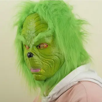 

Latex Halloween Mask With Green Hair Horror Mask Cosplay Latex Full Face Helmet Halloween Party Scary Props Home Decoration