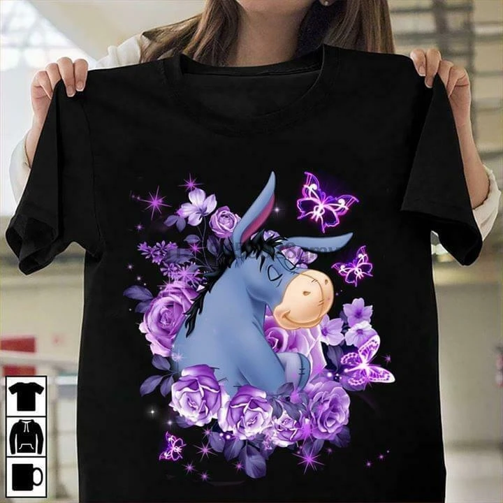 Забавная футболка Eeyore с фиолетовыми цветами для мужчин и женщин унисекс все