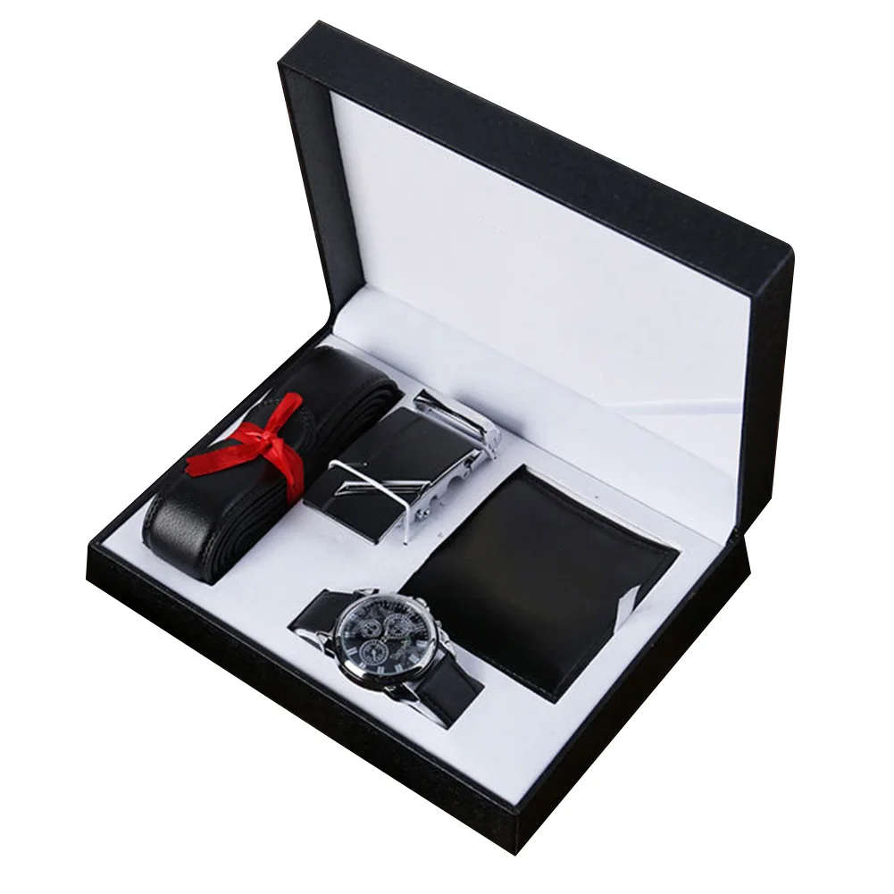 

3pcs Accessories Boyfriend Father Fashion Birthday Black Valentine's Day PU Colleague Men Box Gift Set Wallet Watch Belt Husband