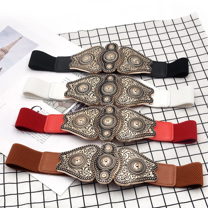 Special 1PCS Women Wide Belt Fashion Retro Ethnic Metal Buckle Waistband For Women Clothes Accessory