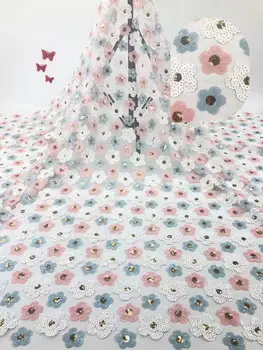 

Top Milk Silk Lace Sequins Embroiderd African Lace Fabric High Quality French Lace Fabric Nigerian Lace Fabric For Wedding
