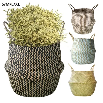 

Laundry Baskets Seagrass Wickerwork Storage Baskets Dirty Clothes Toys Organizer Bucket Hanging Flower Grow Pot Hamper#1