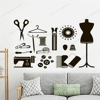 

Wall Decal Atelier for Women Vinyl Sticker Decals Tailor Seamstress flakes sewing Salon Dress Form Mannequin Decor Art yw-677