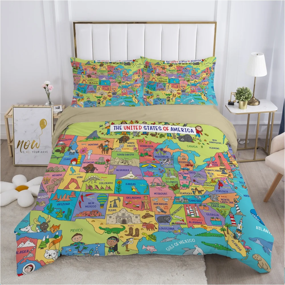

Cartoon Children's Bedding set for kids baby boy girls Duvet cover set pillow case Bed linens Quilt cover 140x200 Car Map