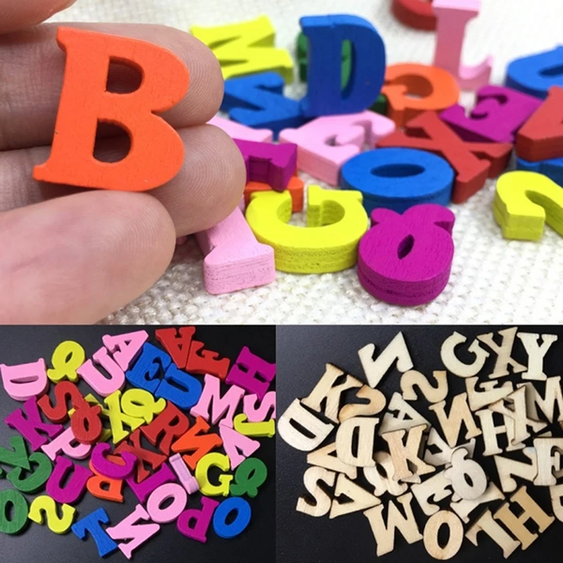 100Pcs Wooden Number English Alphabets Baby Early Education Learning Tool Scrapbooking Wood DIY Letters Craft Decoration