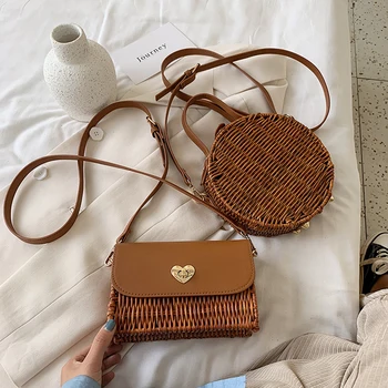 

PU Women Straw Handbag Woven Fashion Beach Small Messenger Bag Shopping Purses Classic Elegant Crossbody Shoulder Bag