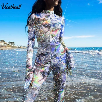 

Mock Neck Long Sleeve Skinny Casual Romper Women Fashion Overalls Women New Fashion 2020 Bodycon Romper Full Pants Club Holiday