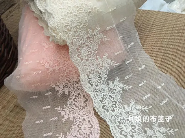 Изысканные вышитые сетчатые кружева розовый/светло-желтый хлопок Сетчатое вышитое кружево аксессуары 14 см Ширина