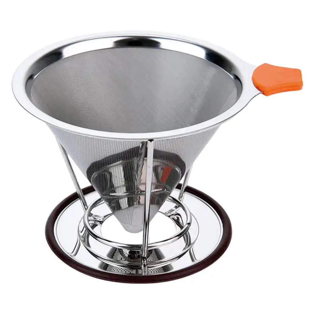 

coffee filtering portable coffee filter with base coffee rack, funnel basket, reusable vertical coffee filter stainless steel