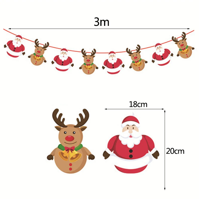3M милые баннеры с изображением Санта Клауса, рождественские бумажные гирлянды, рождественские носки с изображением лося, новогодние вечерние баннеры - Цвет: B08