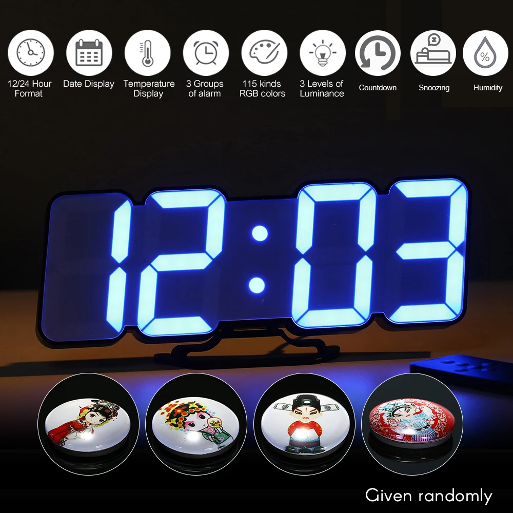 

Electronic Alarm Clock Digital Table Clock Upgraded 3D Wireless Remote RGB LED Alarm Clocks USB Powered Temperature/Date Display
