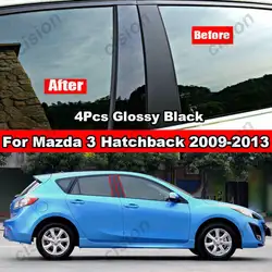4/10x Carbon Fiber Black Door Window Column BC Pillar Post Cover Trim PC Material Sticker For Mazda 3 Axela Hatchback 2009-2019