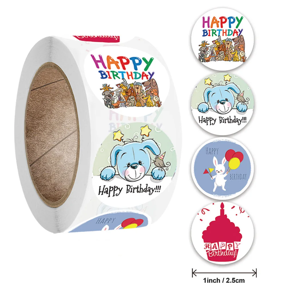 50-500pcs round happy birthday handmad sticker sealing sticker vintage DIY gift stickersdhesive Christmas stationery decorative stickers stationery stickers adhesive stickers