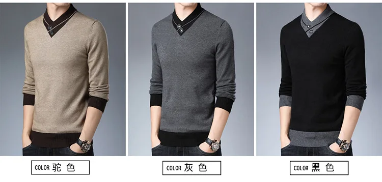 Осень и зима стиль Толстый мужской свитер корейский стиль Slim Fit стек галстук застежка шерстяной свитер ангольский теплый свитер