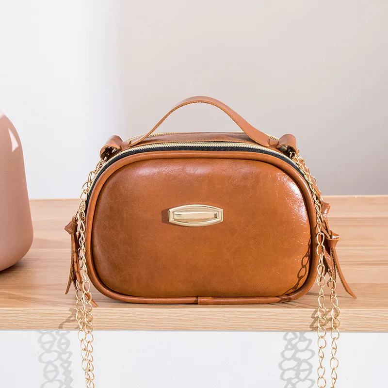 

Women's Retro Oil Skin Hand Purse 2019 Autumn And Winter New Products Korean-style Crossbody/shoulder Bag Mobile Phone Bag