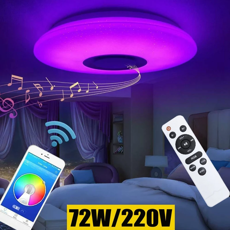 

72W Dimmable RGB LED APP Control Ceiling Light Lamp Bluetooth Speaker Remote