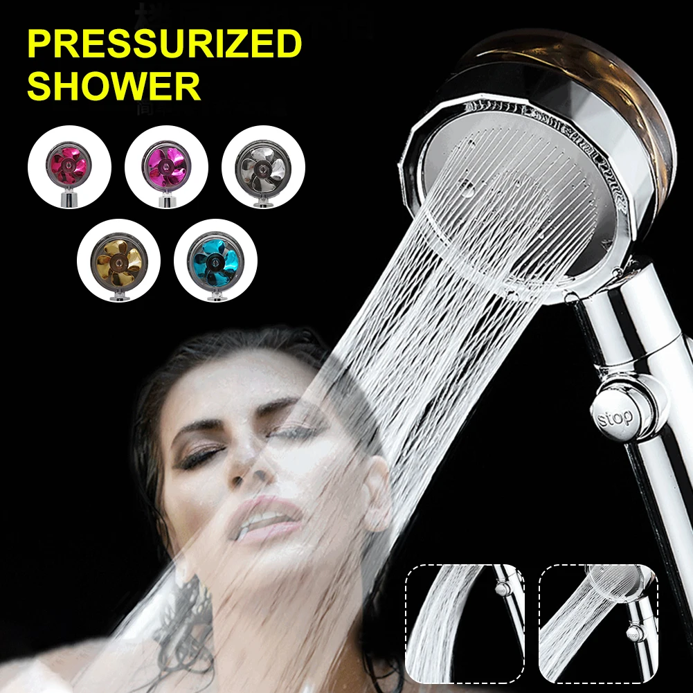 Home Shower Head Water Saving Flow 360 Degrees Rotating With Small Fan