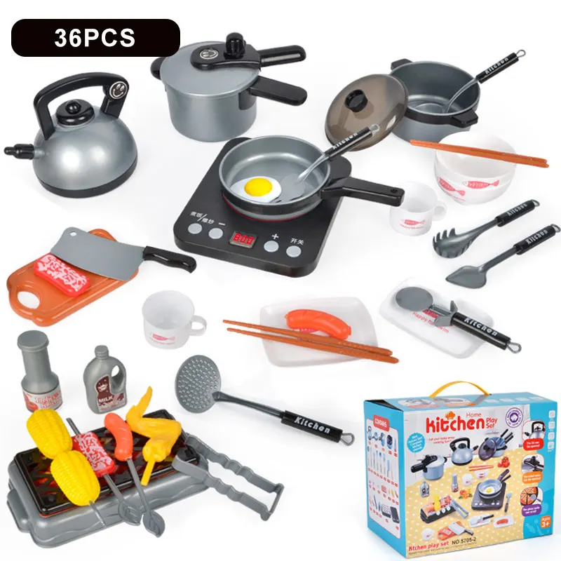 grey BBQ 36pcs Детские игрушки, имитация кухонной утвари для мальчиков и девочек, большой кухонный набор для детей, подарки для детей, миниатюрная еда - Цвет: grey BBQ 36pcs