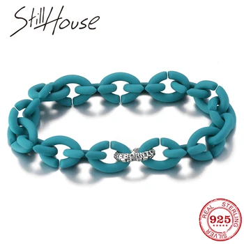 

Hot High qualityr Inspirational quotes Charm beads lake blue Hard Rubber Bracelet for women Men Jewelry Handmade