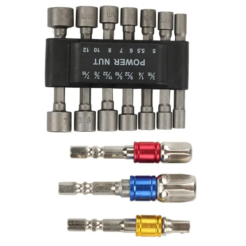 

Power Nut Driver Drill Bit Set Metric Socket Wrench Screw Driver Hex + Impact Drills Driver Socket Bit Set Hex Shank Adapter D